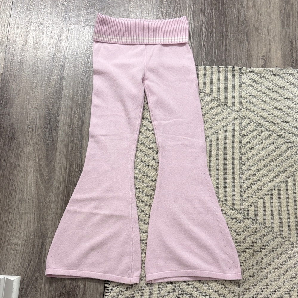 Pink Rib Waist Flare Pants